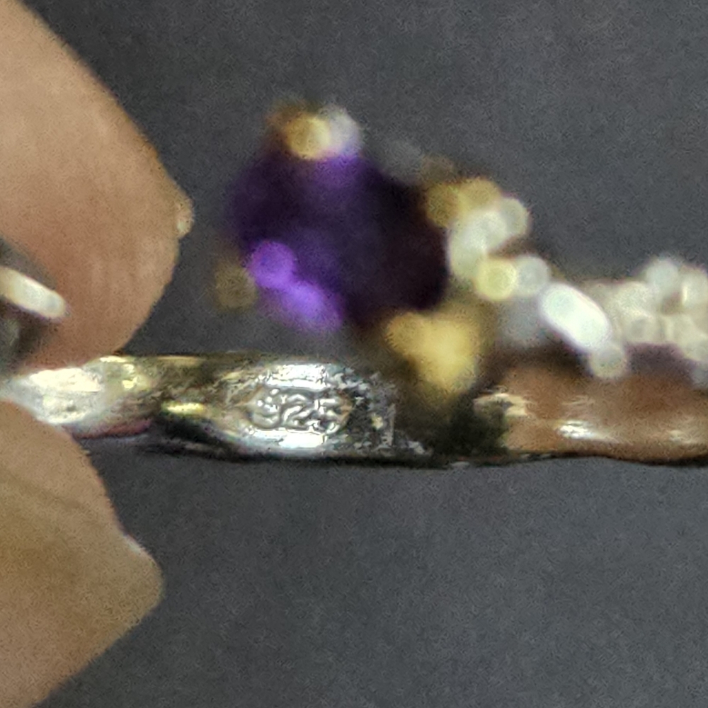 Opal & Amethyst Gemstone Sterling & Gold Ring Sz6 Adjustble - Picture 11 of 11